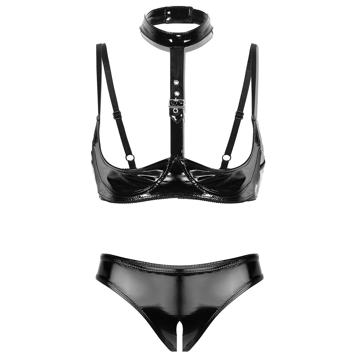 Womens Patent Leather Lingerie - Bralette Triangle Set のレビューと価格