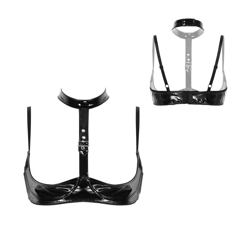 Womens Patent Leather Lingerie - Bralette Triangle Set のレビューと価格