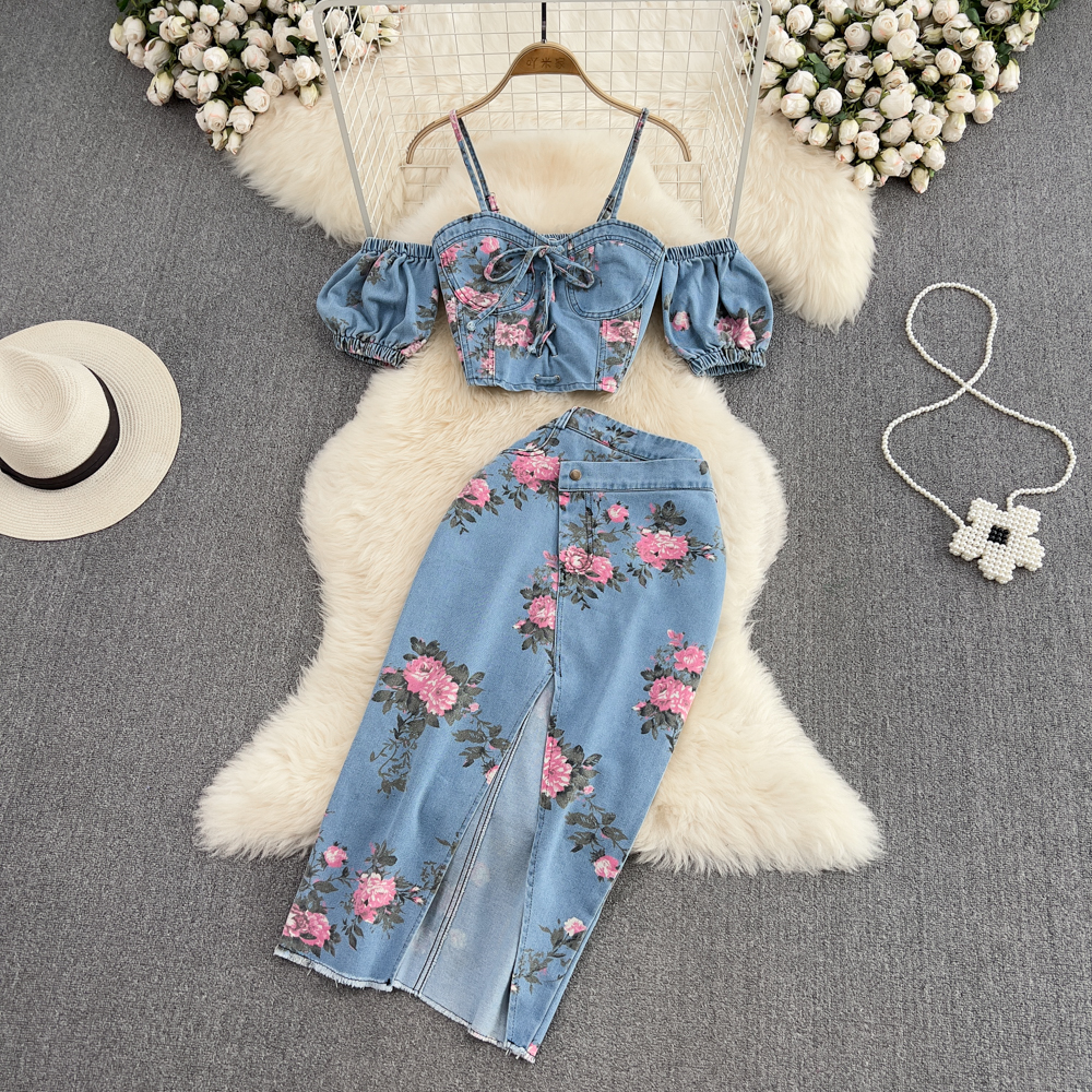 Fashion Floral Print Denim Ski - Romper Floral Print のレビューと価格
