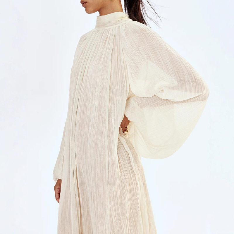 Ladies O-neck Long Sleeved Ple - Linen Dress Wrap のレビューと価格