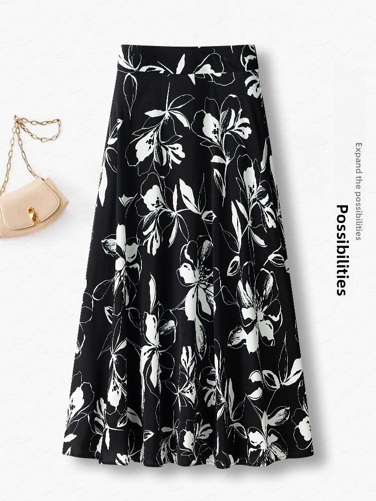 Summer Thin High Waist A-Line  - Midi Skirt Floral のレビューと価格