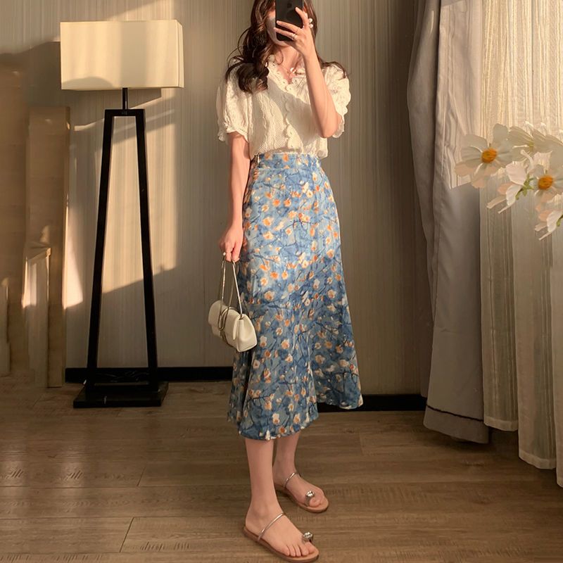 Women's Summer Two-Piece Set L - Midi Skirt Floral のレビューと価格