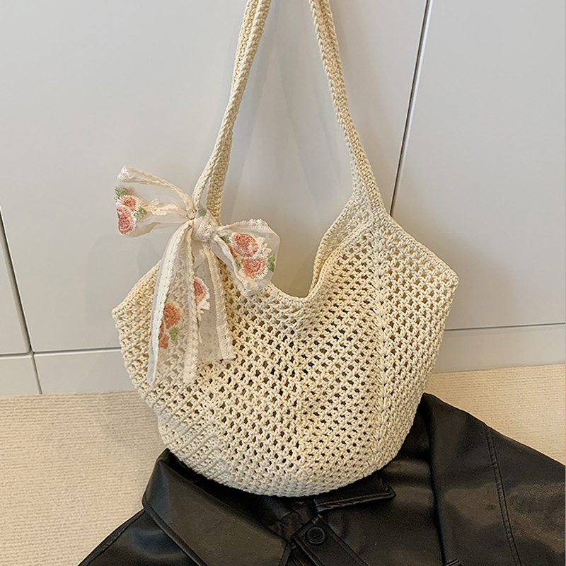 Summer Lace Bow Tote Bags Wome - Crochet Bag Raffia のレビューと価格
