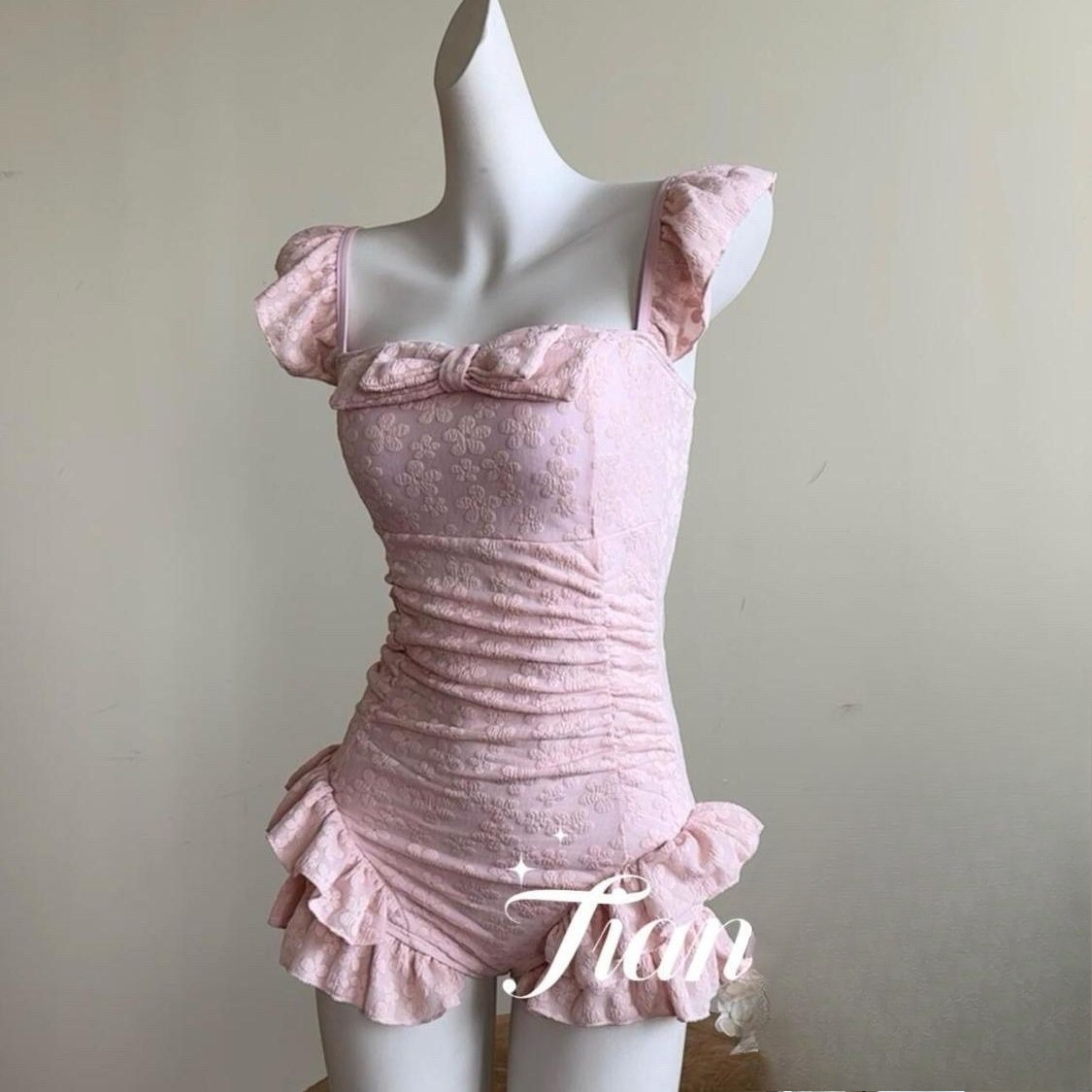 Swimsuit Women Pink Jacquard F - Swimsuit Bikini Ruched のレビューと価格
