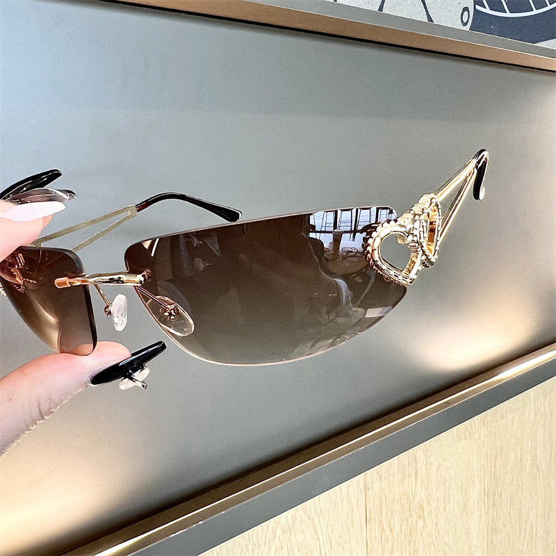 New Oval Cat Eye Frameless Mer - Sunglasses Cat Eye のレビューと価格