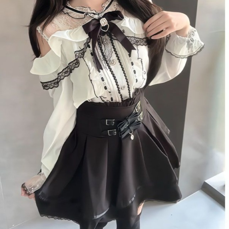 Japanese Gothic Y2k Lolita Sty - Blouse Off Shoulder のレビューと価格