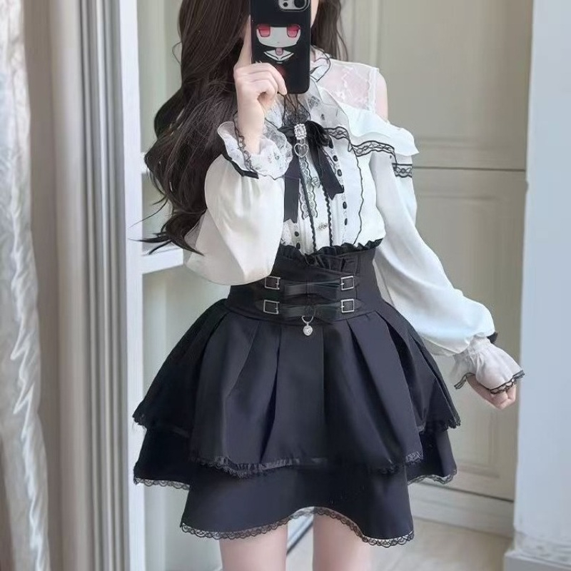 Japanese Gothic Y2k Lolita Sty - Blouse Off Shoulder のレビューと価格