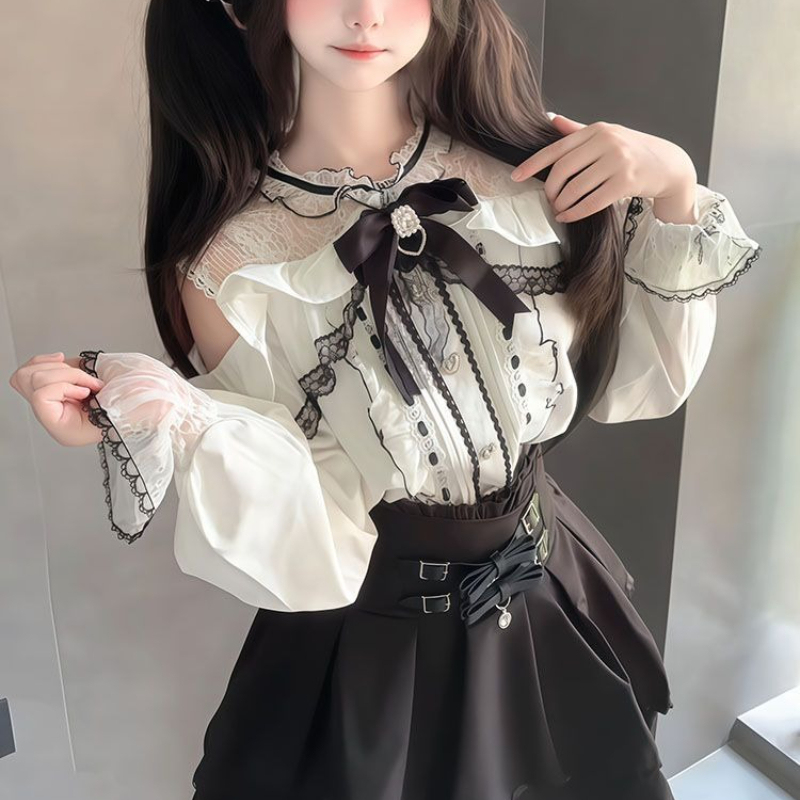 Japanese Gothic Y2k Lolita Sty - Blouse Off Shoulder のレビューと価格
