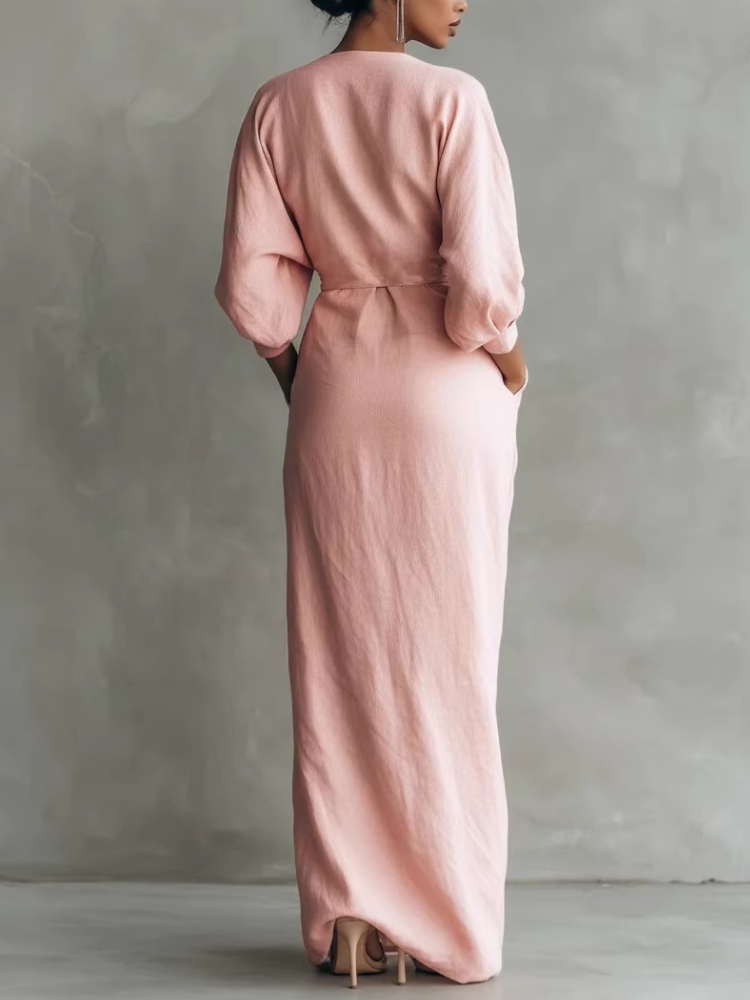 Women Linen Blend Wrap Maxi Dr - Linen Dress Wrap のレビューと価格