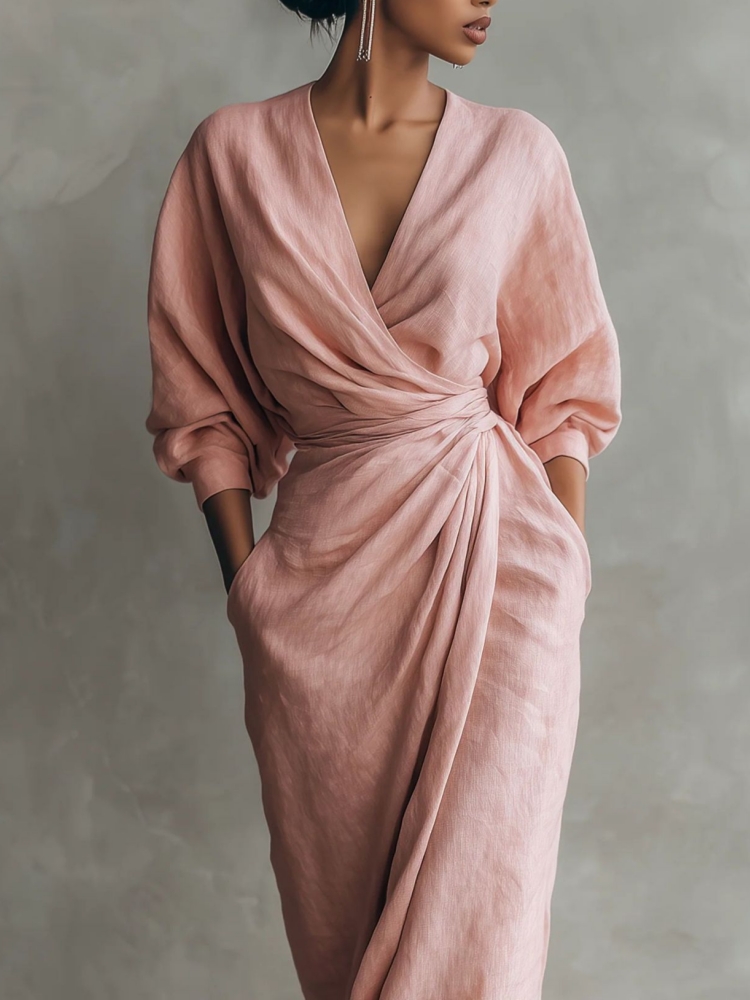 Women Linen Blend Wrap Maxi Dr - Linen Dress Wrap のレビューと価格