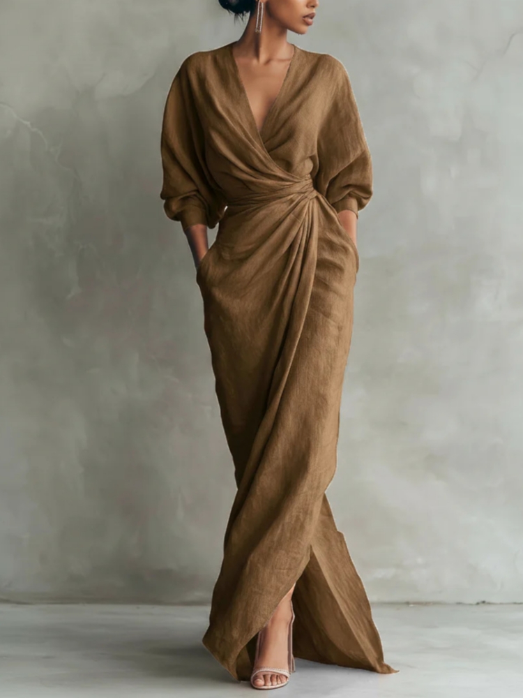 Women Linen Blend Wrap Maxi Dr - Linen Dress Wrap のレビューと価格