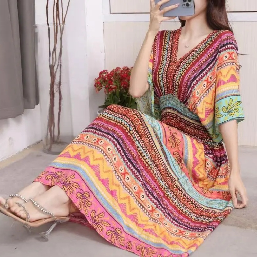 Colorful Casual Holiday Dress  - Midi Skirt Floral のレビューと価格