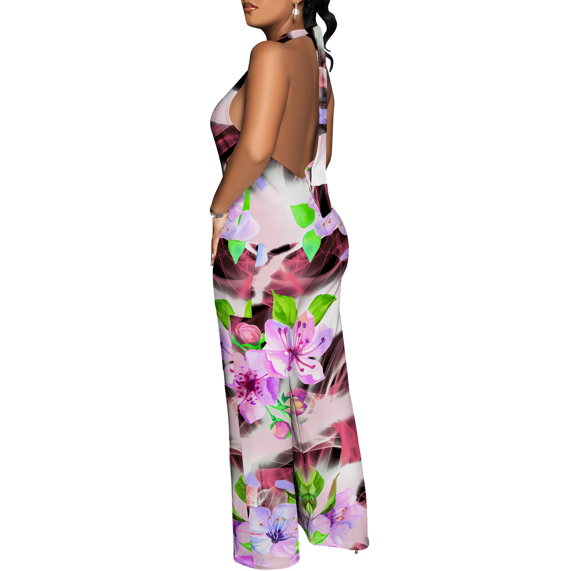 Floral Print Halter Jumpsuit - - Romper Floral Print のレビューと価格