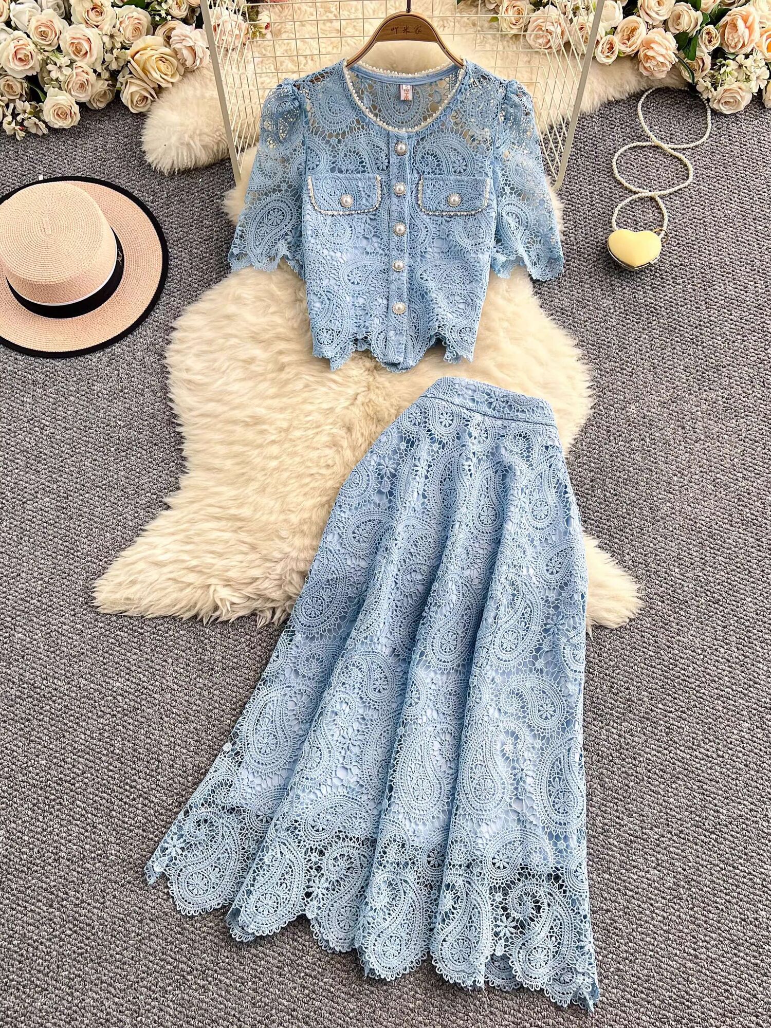 Elegant Pearl Long Dress Suits - Midi Skirt Floral のレビューと価格