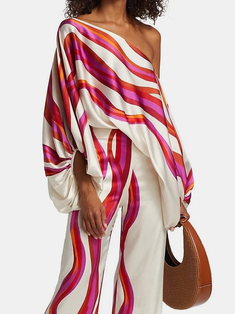 Women's Printed Satin 2-piece  - Blouse Off Shoulder のレビューと価格