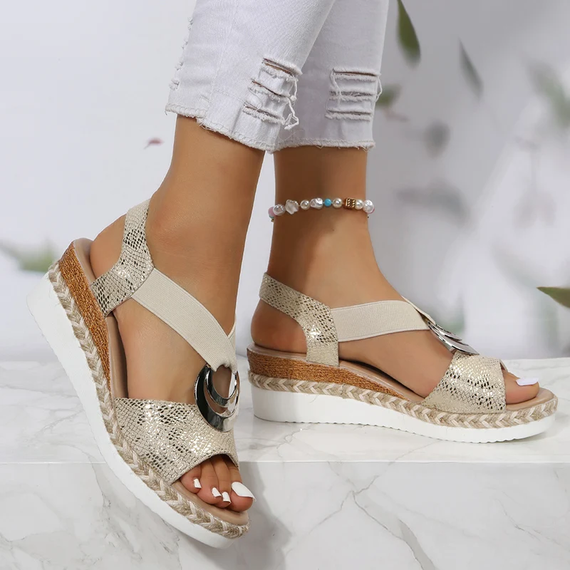Metal Buckle Wedge Sandals for - Wedge Espadrille Women のレビューと価格
