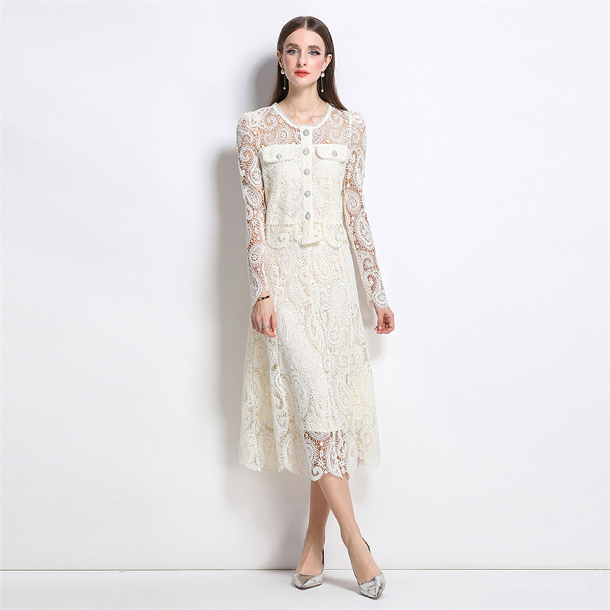 Spring Sweet Lace Flower Embro - Midi Skirt Floral のレビューと価格