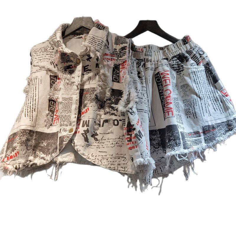 Chic Women Newspapers Letters  - Shorts Denim Frayed のレビューと価格