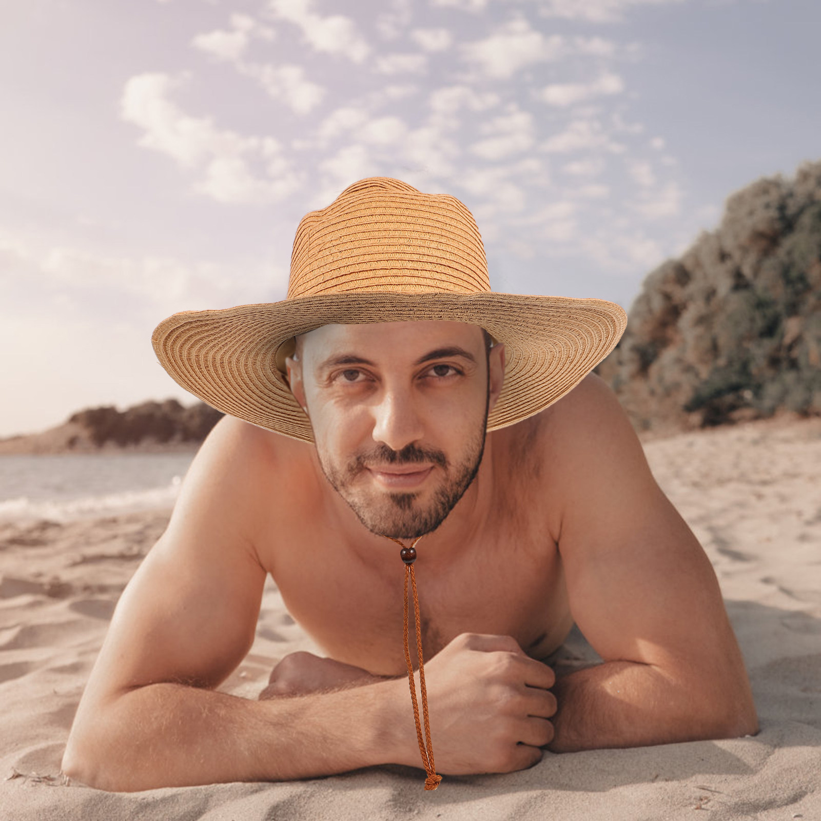Men Wide Brim Straw Sun Hat Kh - Hat Floppy Wide のレビューと価格