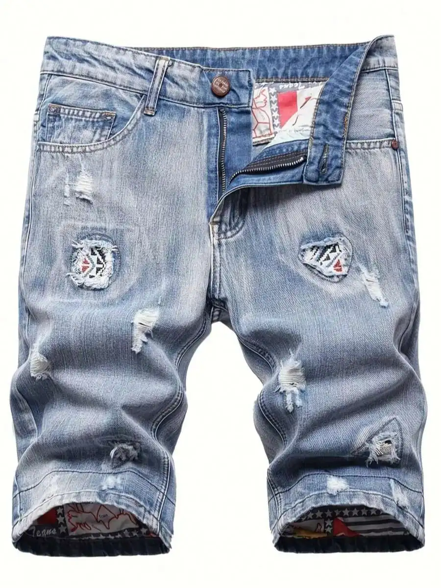 Mens Ripped Denim Shorts Mid-R - Shorts Denim Frayed のレビューと価格
