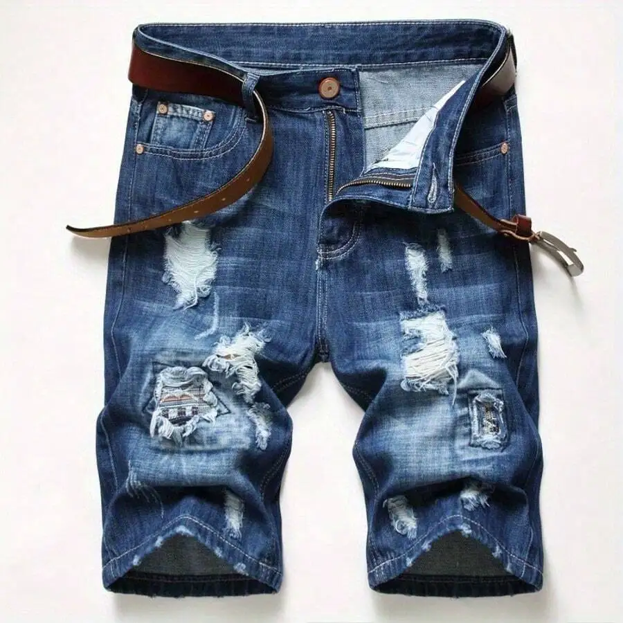 Mens Ripped Denim Shorts Mid-R - Shorts Denim Frayed のレビューと価格