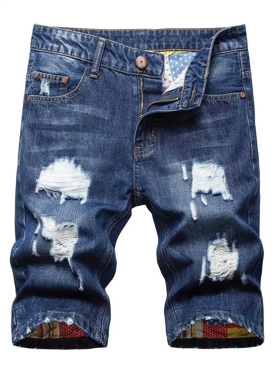 Mens Ripped Denim Shorts Mid-R - Shorts Denim Frayed のレビューと価格