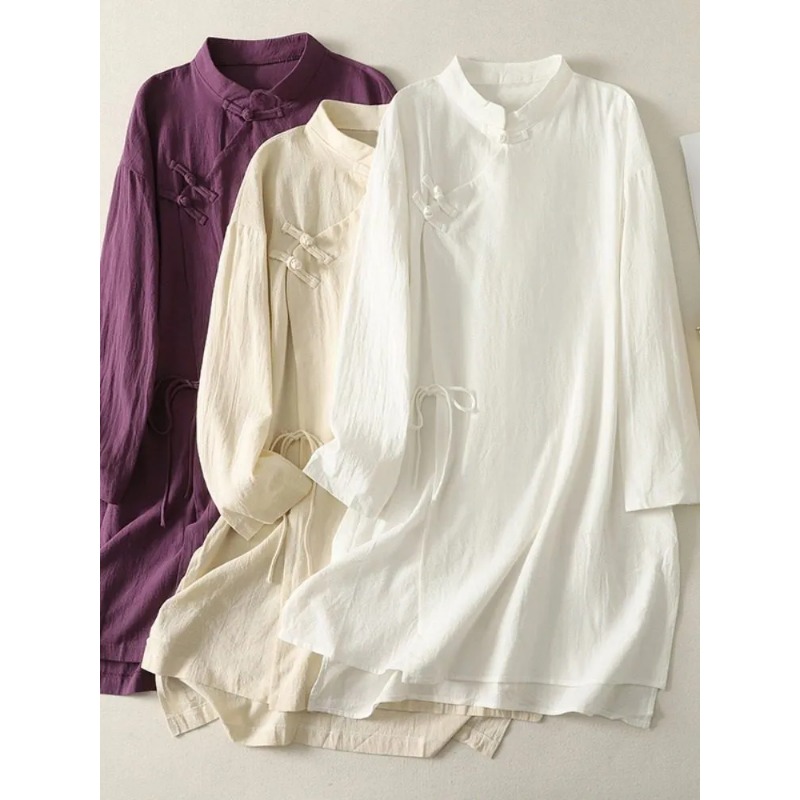 Women's Chinese Style Frog But - Linen Dress Wrap のレビューと価格