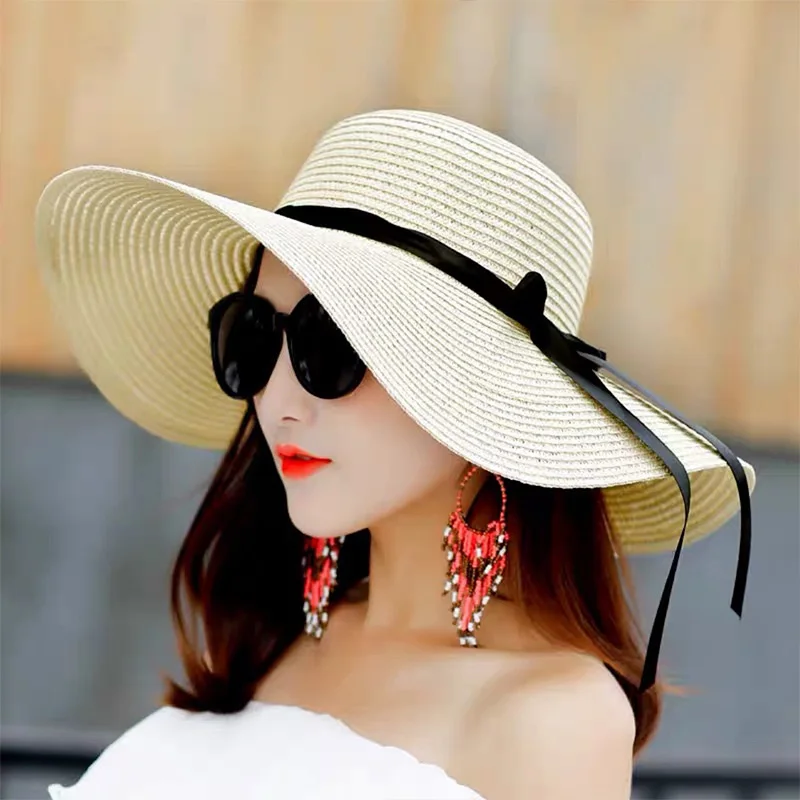 Summer Women Straw Hat Bowknot - Hat Floppy Wide のレビューと価格