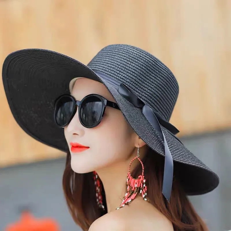 Summer Women Straw Hat Bowknot - Hat Floppy Wide のレビューと価格
