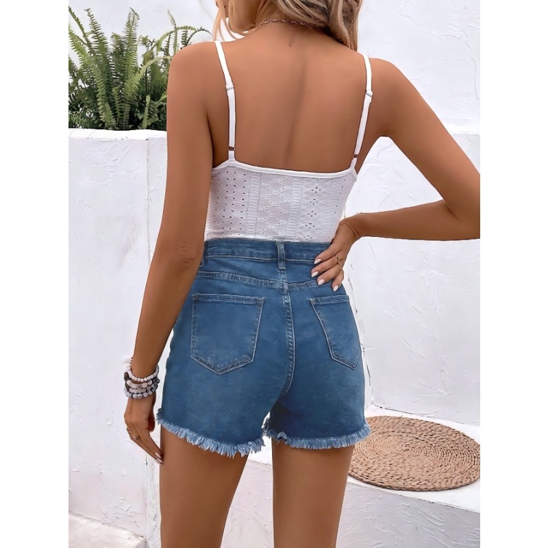 Women's High Waist Denim Short - Shorts Denim Frayed のレビューと価格