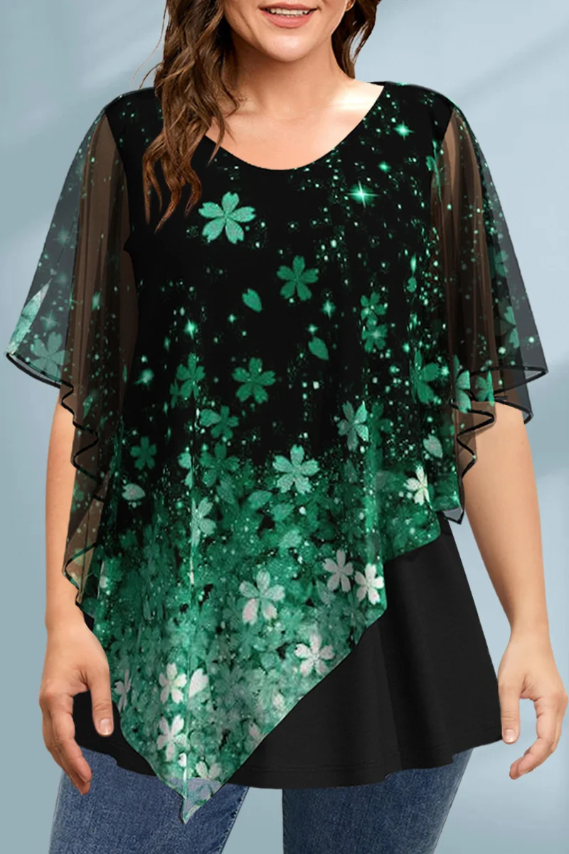 Women's Plus Size Blouse Chiff - Romper Floral Print のレビューと価格