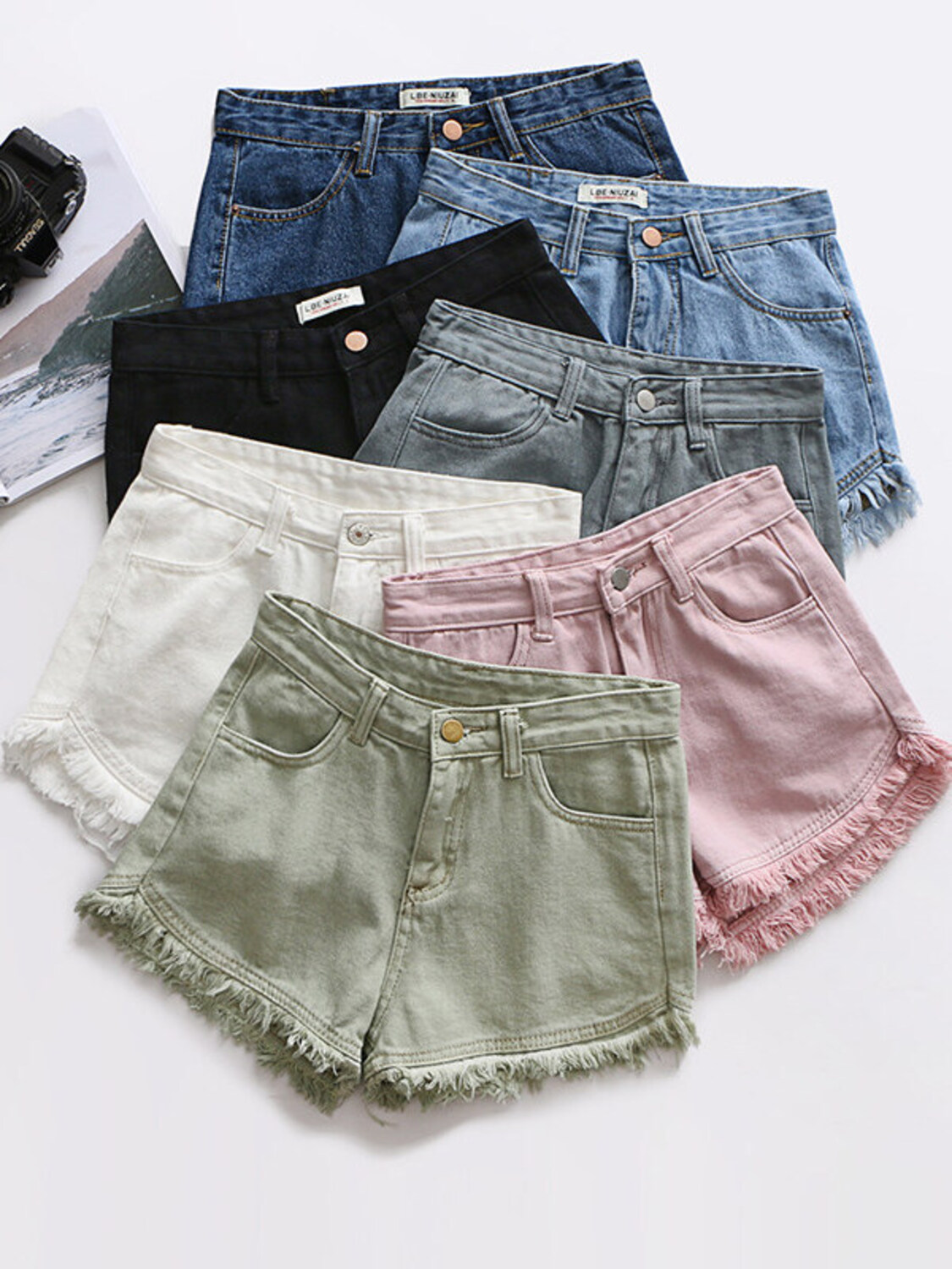 Women's High Waist Denim Short - Shorts Denim Frayed のレビューと価格