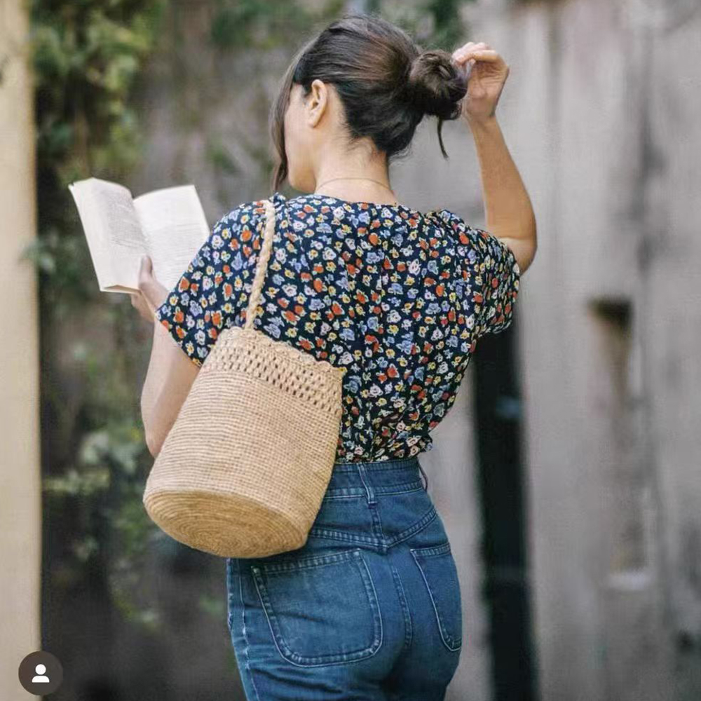 Handmade Crochet Straw Bucket  - Crochet Bag Raffia のレビューと価格