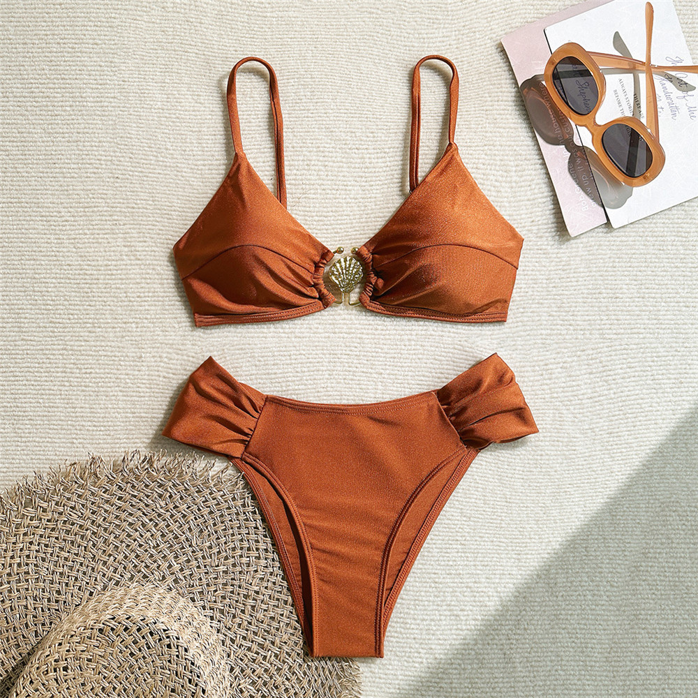 Metal Shell Ring Swimwear Sexy - Swimsuit Bikini Ruched のレビューと価格