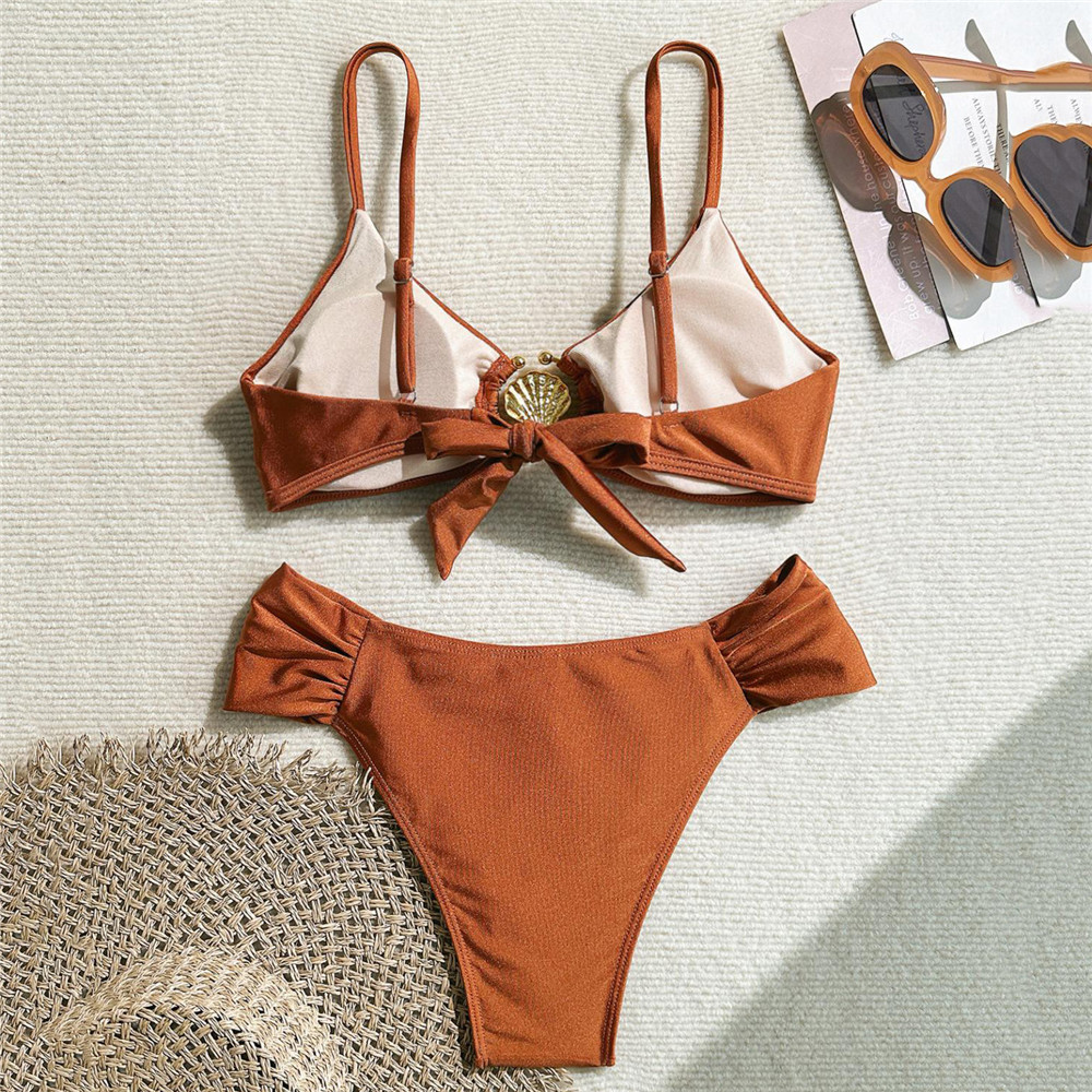 Metal Shell Ring Swimwear Sexy - Swimsuit Bikini Ruched のレビューと価格