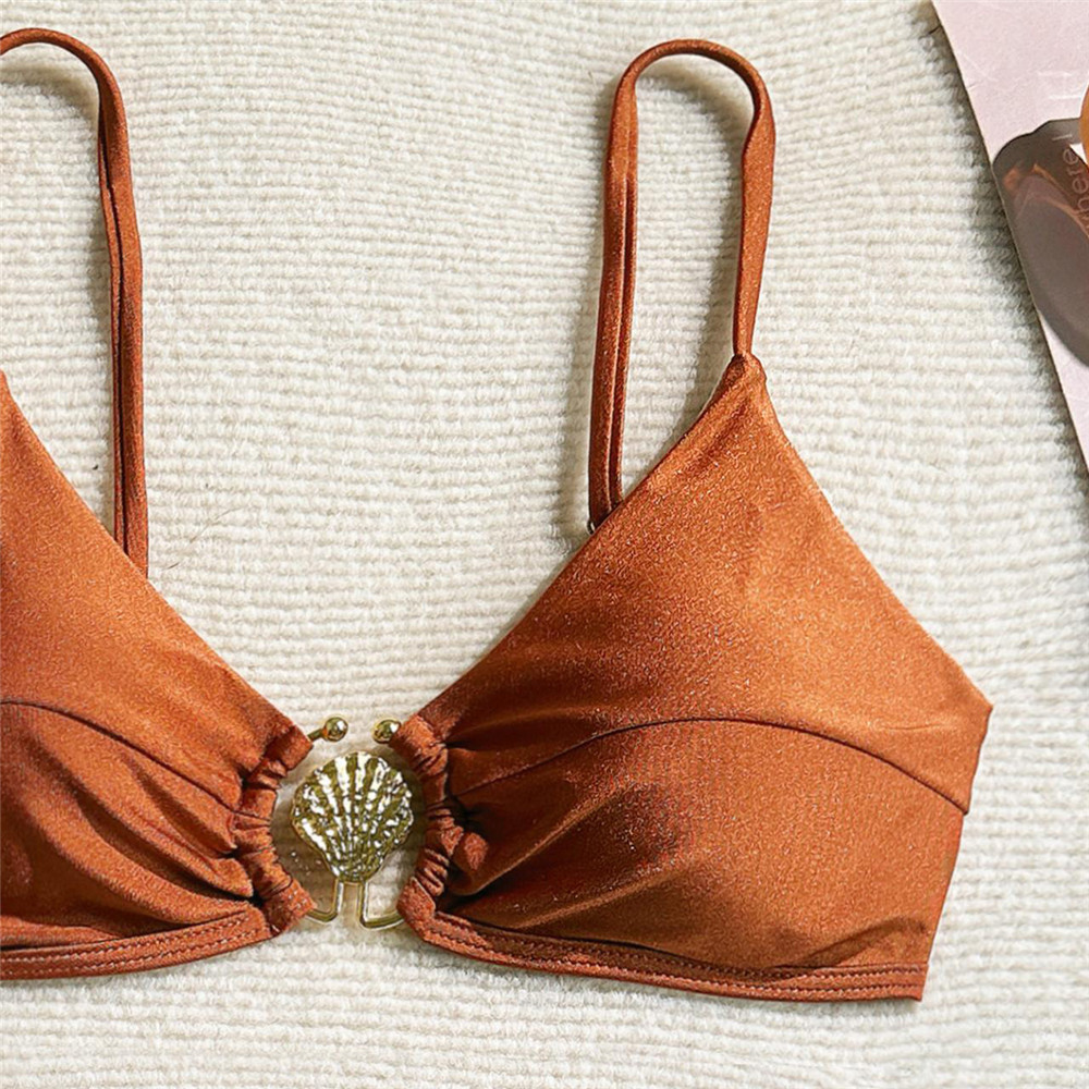 Metal Shell Ring Swimwear Sexy - Swimsuit Bikini Ruched のレビューと価格