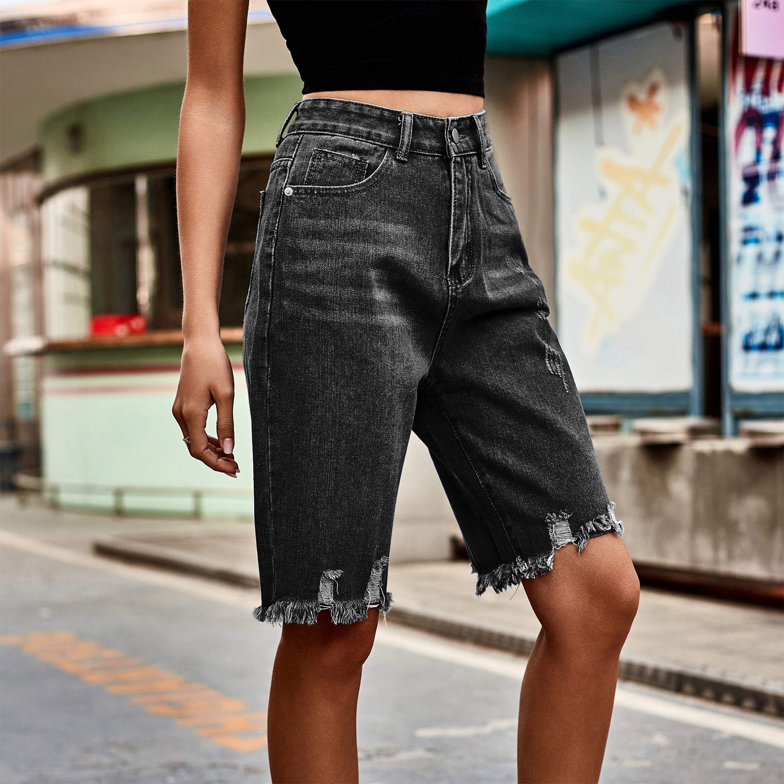 Summer Women's Clothing Distre - Shorts Denim Frayed のレビューと価格