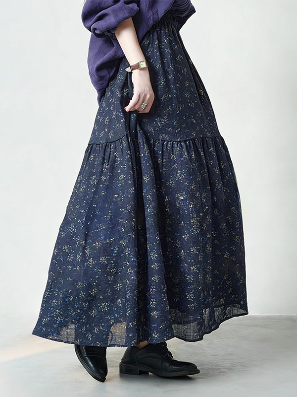Floral Print High Waist A-Line - Midi Skirt Floral のレビューと価格
