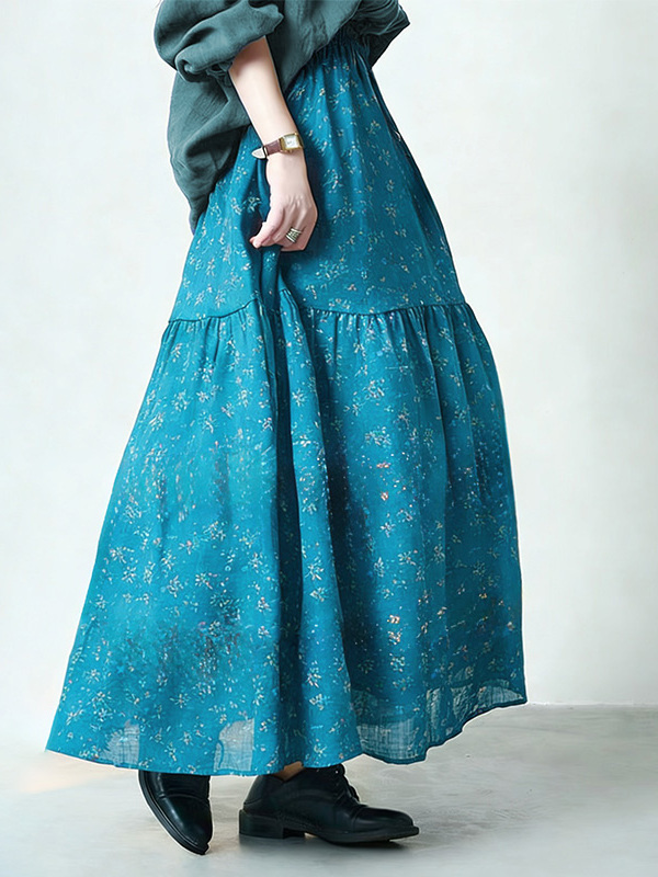 Floral Print High Waist A-Line - Midi Skirt Floral のレビューと価格