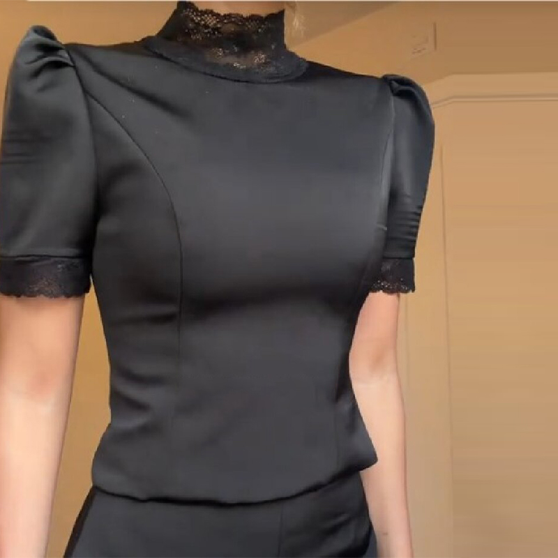 New Satin Lace Edge Top Short  - Blouse Off Shoulder のレビューと価格